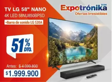 Catálogo Alkosto Página 1: Lg - tv 58 nano 4k led 58nu850bpsd + barra de sonido s20a €1.999.900,00