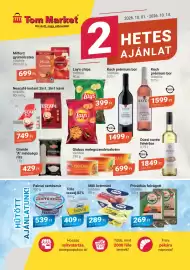Tom Market akciós újság Oldal 1: Lay's chips €399,00, Milford gyümölcstea €699,00