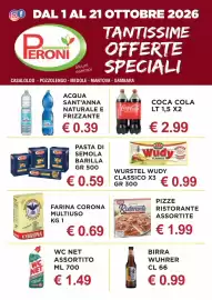 Volantino Peroni Supermercati Pagina 1: Pasta di semola Barilla €0,59, Farina Corona multiuso €0,69