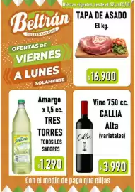 Catálogo Beltrán Supermercados Página 3: Callia vino alta (varietales) €3.990,00, Tres torres todos los sabores €1.290,00