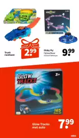 Wibra folder Pagina 10: Glow Tracks met auto €7,99, Truck racebaan €2,99