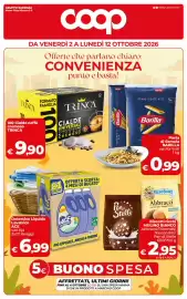 Volantino Coop Radenza Pagina 1: Pasta di Semola Barilla €0,99, Detersivo Liquido Lavatrice ACE €6,99
