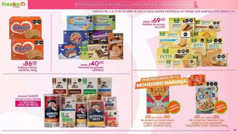 Folleto Fresko Página 14: Cereal integral €10,00, Gamesa - variedad de galletas €40,00