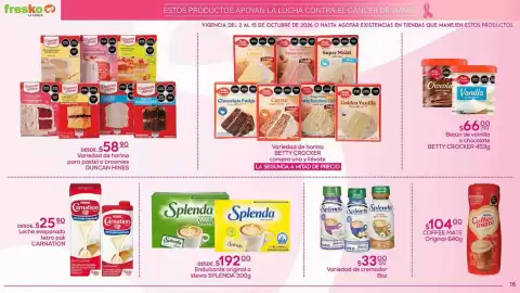 Folleto Fresko Página 16: Betty crocker - betún de vainilla o chocolate €66,00, Splenda - coffee creamer €33,00
