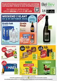 BelBev folder Pagina 1: Leffe €9,15, Maes €9,50