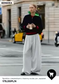 Bershka gazetka tydzień 40 Strona 3: Spodnie z zaszewkami z tkaniny scuba pin zapiętek Bershka €179,00