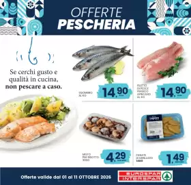Volantino Eurospar Pagina 1: SGOMBRO AL KG €14,90, FILETTO DI PESCE PERSICO AFRICANO AL KG €14,90