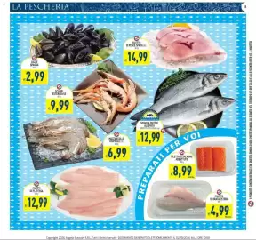 Volantino Pim Supermercati Pagina 8: Cozze Spagna €2,99, Scampi esteri 30/40 €9,99