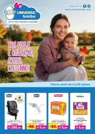 Volantino Universo Bimbo Pagina 1: Chicco Kit Aspiratore Nasale Physioclean €6,99, Plasmon Biscotto €9,99