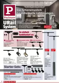 Bauhaus Prospekt Seite 26: URail LED-Spot 'Luxe' €13,95, URail Pendelleuchte 'Sarrasani' €31,85