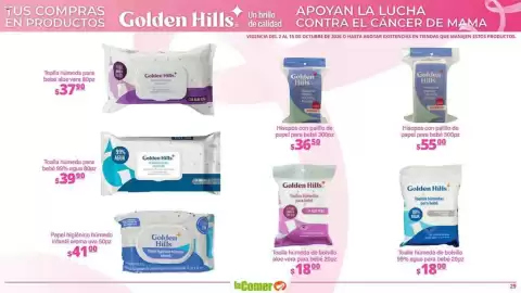 Folleto La Comer Página 29: Golden Hills toalla húmeda para bebé €39,90, Golden Hills Toallas húmedas para bebé €18,00