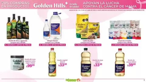 Folleto La Comer Página 3: Golden Hills Aceite comestible puro de soya €33,50, Golden Hills Aceite vegetal €33,50