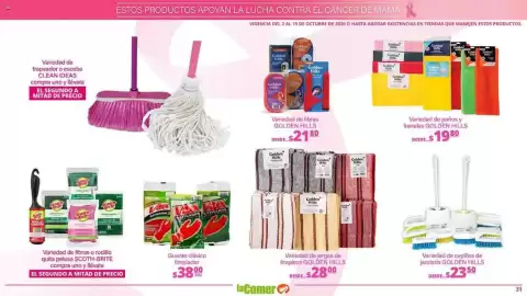 Folleto La Comer Página 31: Vitex guante clásico limpiador €38,00, Golden Hills cepillos de jarcería €23,50