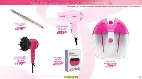 Folleto La Comer Página 38: Secadora bubble rosa con cerámica y turmalina €799,00, Tenaza rosa para cabello €249,00