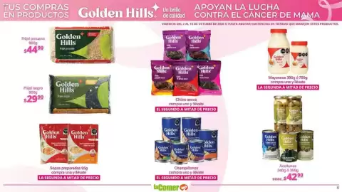 Folleto La Comer Página 4: Golden Hills Frijol negro €29,90, Golden Hills Aceitunas €42,90