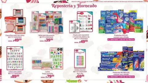 Folleto La Comer Página 45: Velas para decoración BETTY CROCKER €39,00, Betty Crocker Duyas para repostería €49,00