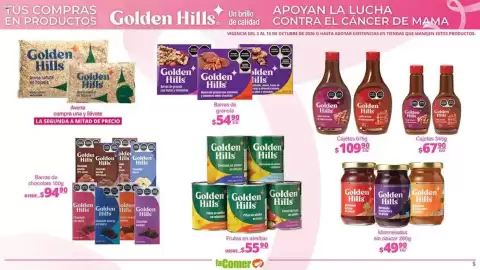 Folleto La Comer Página 5: Golden Hills Mermeladas sin azúcar €49,90, Golden Hills Barras de granola €54,90