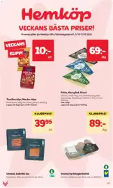 Hemköp reklamblad vecka 41 Sida 1: Santa Maria tortilla chips, nacho chips €10,00, Falkenberg gravad kallrökt lax €39,95