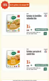 Catalogue La Vie Claire page 13: SOY Grinioc riz lentilles colombo bio €3,39, SOY Grinioc sarrasin et comté bio €3,39