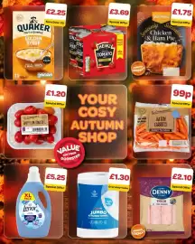 Eurospar leaflet week 40 Page 1: Heinz cream of tomato soup €3,69, McColgan's seriously succulent chicken & ham pie €1,75