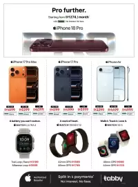 Emax catalogue Page 2: Pro further. Starting from #1274/month* with tabby. No interest. No fees. iPhone 18 Pro iPhone 17 Pro