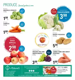 Askews Foods flyer week 41 Page 12: Organic red and green grapes €3,98, Jumbo yams and sweet potatoes €1,88
