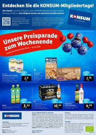 KONSUM Prospekt woche 41 Seite 12: Echter Nordhäuser Doppolkorn oder Wildkräuter €4,99, Krombacher Bier €10,99