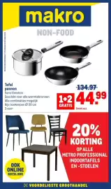 Makro folder Pagina 1: Tefal pannen €44,99, Metro professional indooirtafels en -stoelen