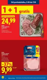 Lidl gazetka tydzień 41 Strona 8: Polędwica sopocka w plastrach XXL Pikok €9,99, Kiełbasa krakowska z szynki XXL Pikok €24,99