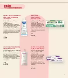 Catalogue Monoprix page 7: Fluocaril dentifrice menthe bi-fluore €5,67, Mustela Gel lavant doux corps et cheveux €7,16