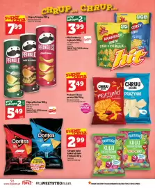 Topaz gazetka tydzień 41 Strona 38: Prażynki o smaku ketchupowym Chruu paczka €3,49, Chipsy Pringles Cheese & Onion €7,99