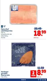 Makro folder | Food Pagina 27: Hardanger gerookte Noorse zalm €8,99, Metro Chef zalmfiletporties €18,99