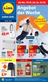 Lidl Prospekt woche 43 Seite 1: LIVARNO LED-Laterne €9,99, ESMARA Fleece-Pyjama €5,55