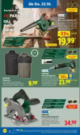 Lidl Prospekt woche 43 Seite 20: PARKSIDE Akku-Säbelsäge 20 V €23,99, PARKSIDE Steppweste €9,99