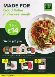 SuperValu leaflet Page 2: Good Food Irish Ribeye Steak €7,50, Good Food Locally Sourced Lean Diced Beef €6,50