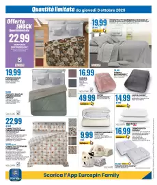 Volantino Eurospin Pagina 16: Cuscino sagomato con plaid* €9,99, Completo letto matrimoniale in flanella €19,99