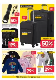 Rusta reklamblad vecka 41 Sida 5: Hello Kitty sweatshirt €79,90, Regent Resväska Air €399,00