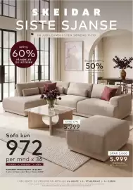 Skeidar kundeavis uke 41 Side 1: SKEIDAR SISTE SJANSE PÅ JUBILEUMSFESTEN SØNDAG 11/10 OPPTIL 60% PÅ MØBLER OG INTERIØR Sofa