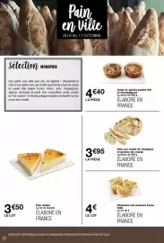Catalogue Monop' page 26: Pain aux éclats de chataigne et graines de courge €3,95, Chausson aux pommes façon tatin €4,00