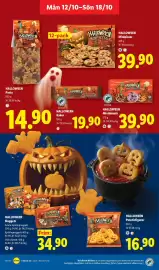 Lidl reklamblad vecka 42 Sida 13: Cocoa Halloween Minidonuts €39,90, Halloween Minipizzor €39,90