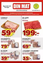 Din Mat reklamblad vecka 41 Sida 1: Fläskkotlett €59,95, Biff i skivor €199,00
