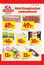 ICA Kvantum reklamblad vecka 42 Sida 1: Peka potatis-, rotfruktsgratäng €45,00, Färska hamburgare €49,00