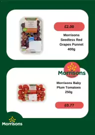 Morrisons leaflet week 41 Page 2: Morrisons seedless red grapes punnet €2,00, Morrisons baby plum tomatoes €0,77