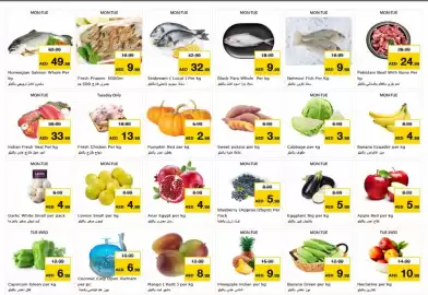 Nesto catalogue Page 2: MON-TUE MON-TUE MON-TUE MON-TUE MON-TUE MON-TUE 62.99 AED 49.99 Norwegian Salmon Whole Per kg سلمون