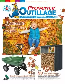Catalogue Provence Outillage page 1: Abri range bûches en acier galvanisé €90,00, Chariot remoque de jardin €49,99