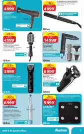 Auchan akciós újság Oldal 5: QILIVE 600126760 HAJSZÁRÍTÓ €4.999,00, QILIVE 600104924 FORRÓLEVEGŐS HAJKEFE €4.999,00