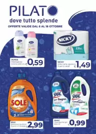 Volantino Pilato Pagina 1: Sole Detersivo lavatrice liquido €2,99, SMAC Detergente gel €0,99