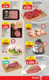 Auchan akciós újság hét 41 Oldal 15: Csirke alsó- vagy felsőcomb €785,00, AUCHAN KEDVENC CSIRKEMELL €1.525,00