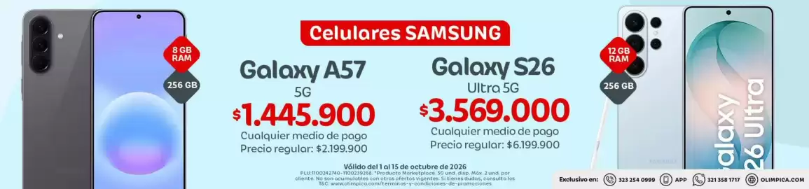 Catálogo Olímpica Página 3: Samsung - galaxy s26 ultra 5g €3.569.000,00, Samsung - galaxy a57 5g €1.445.900,00