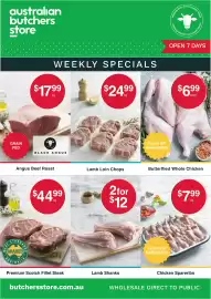 Australian Butchers Store catalogue Page 1: Black Angus Grain Fed €17,99, Chicken €6,99
